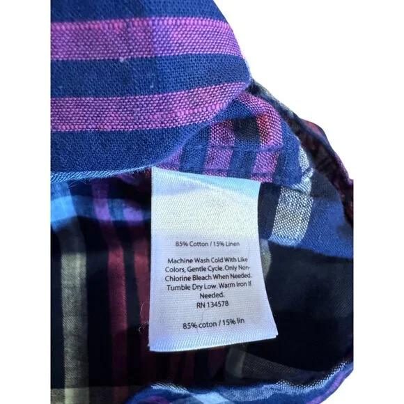 Vineyard Vines Womens Relaxed Fit Plaid Button-Down Shirt Cotton/Linen Blend - Picture 6 of 7